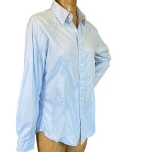 GAP Premium Factory Cotton Embroidered Button Down Shirt Women's M Blue #96A